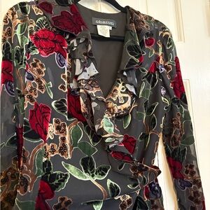 Vintage 90s / Y2K Wrap Silk Ruffle Top Burnout Velvet - 8